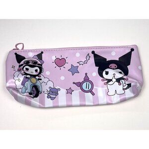 9"x4" Pink White Sanrio KUROMI Vinyl Zipper PENCIL POUCH Case Makeup Bag EUC